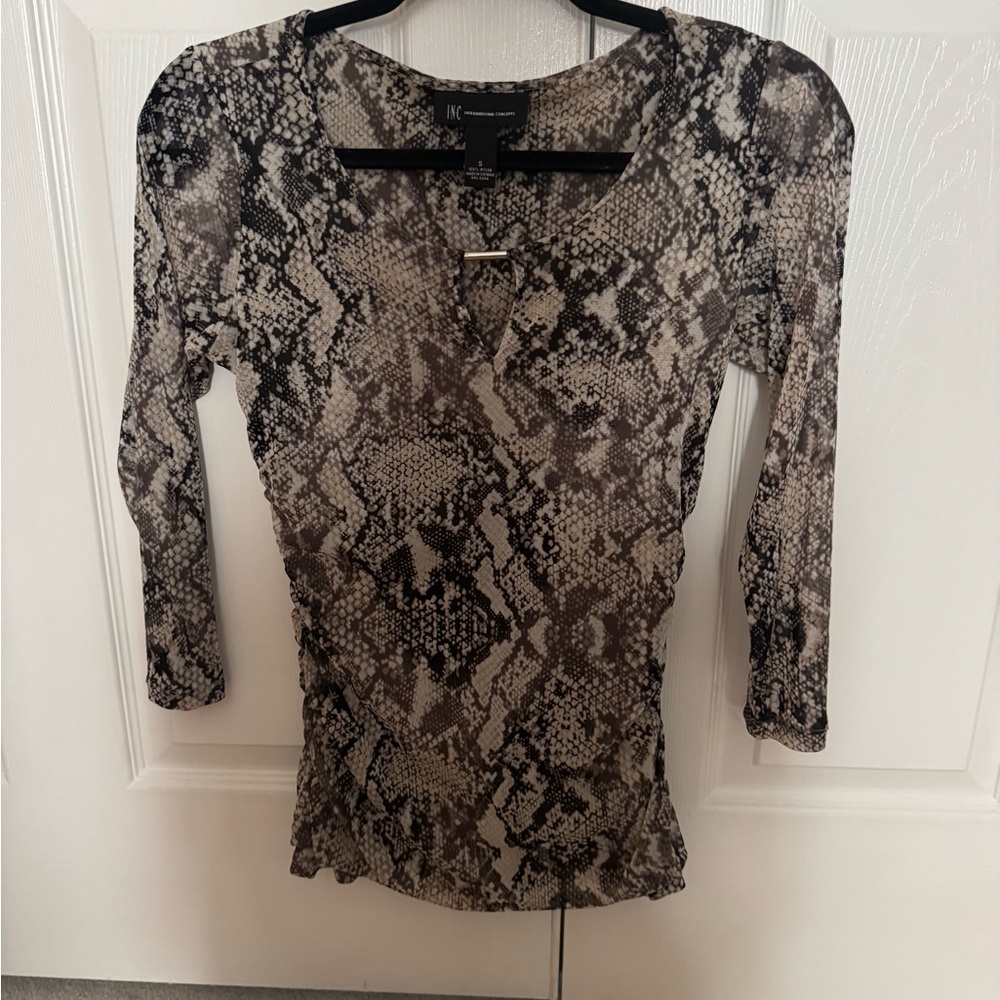 INC International Concepts Brown and Black Snakeskin Blouse